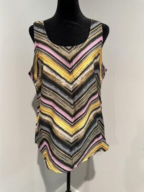 PJK Patterson J Kincaid Tank Top Medium Multicolor Chevron Open Back Boho Resort